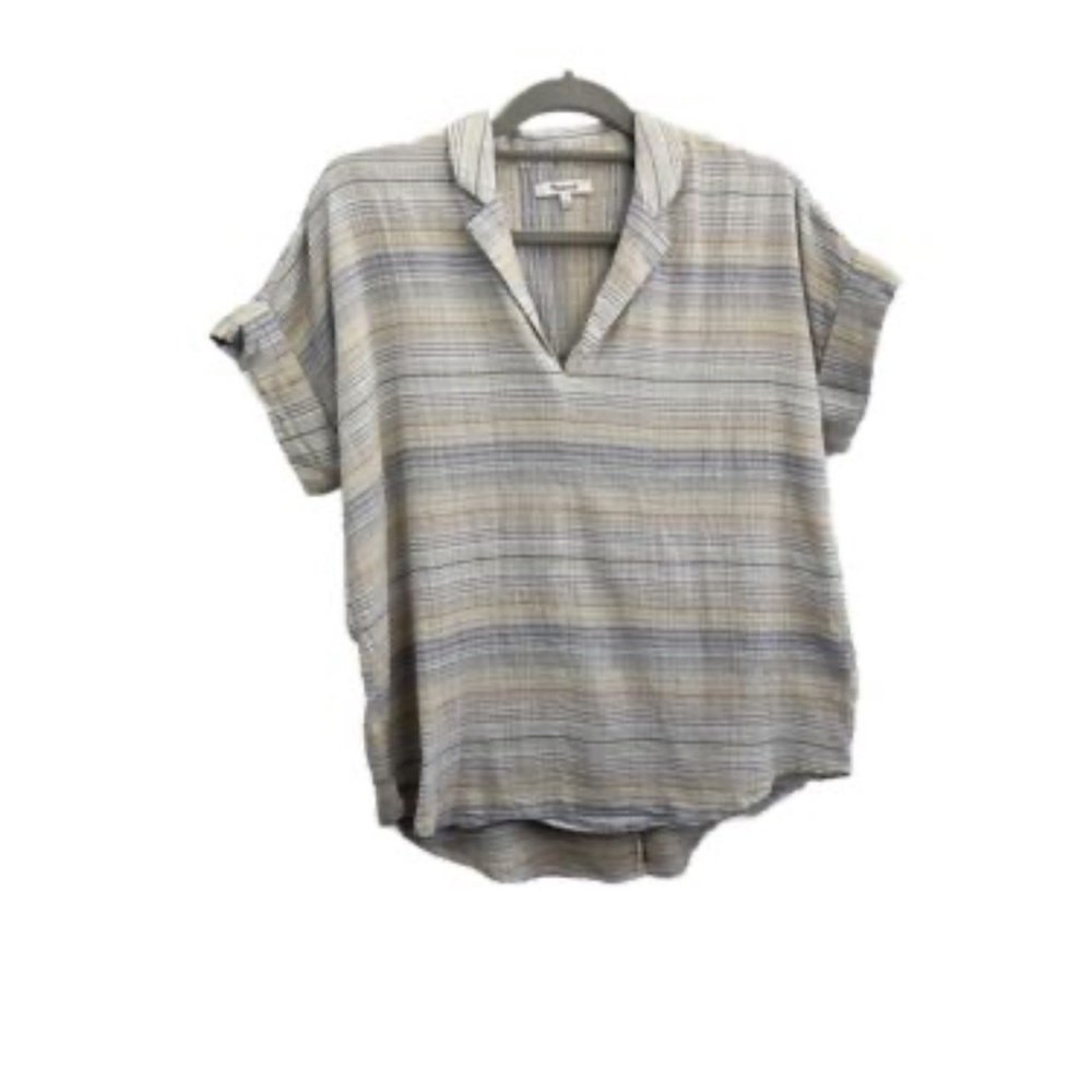 Madewell short sleeve crinkle v neck blouse striped
